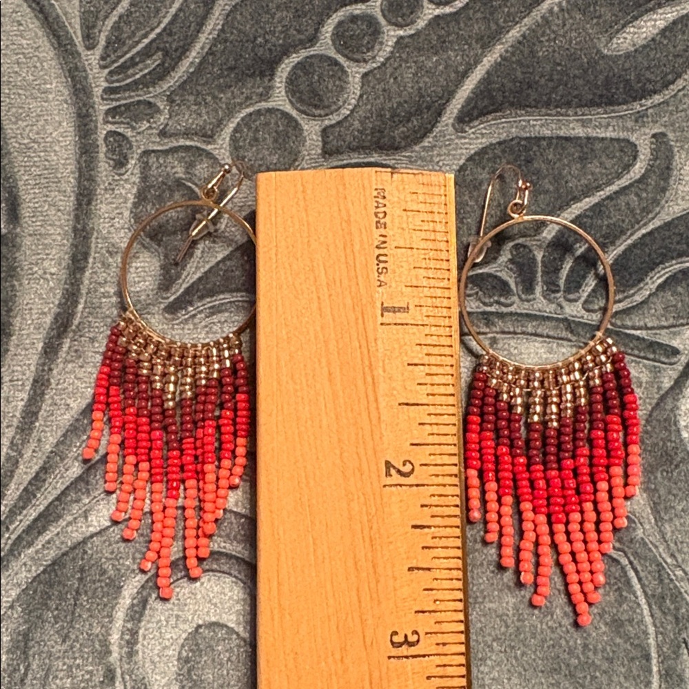 Like New! Elegant Beaded Hoop Earrings - Vibrant Color! - Picture 2 of 8